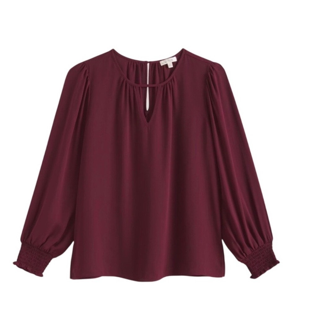 Nine Britton Spencer Keyhole Blouse Womens Burgundy Excellent Smocked Cuff Top‎